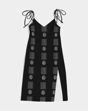 Mombo on black Women's Tie Strap Split Dress